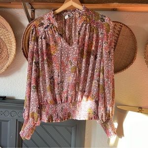 ☀️ Joie pink floral peasant top